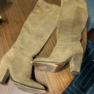 Zara Basic Over the Knee Suede Green Boots Size 7